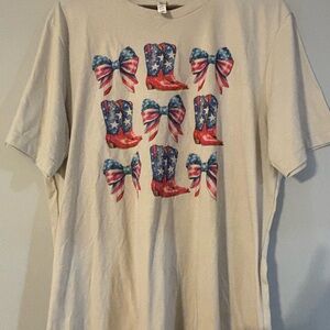 Patriotic Graphic T-Shirt with Boots and Bows